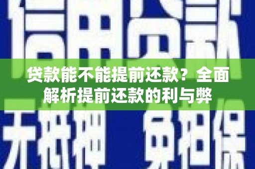 莘县贷款能不能提前还款？全面解析提前还款的利与弊